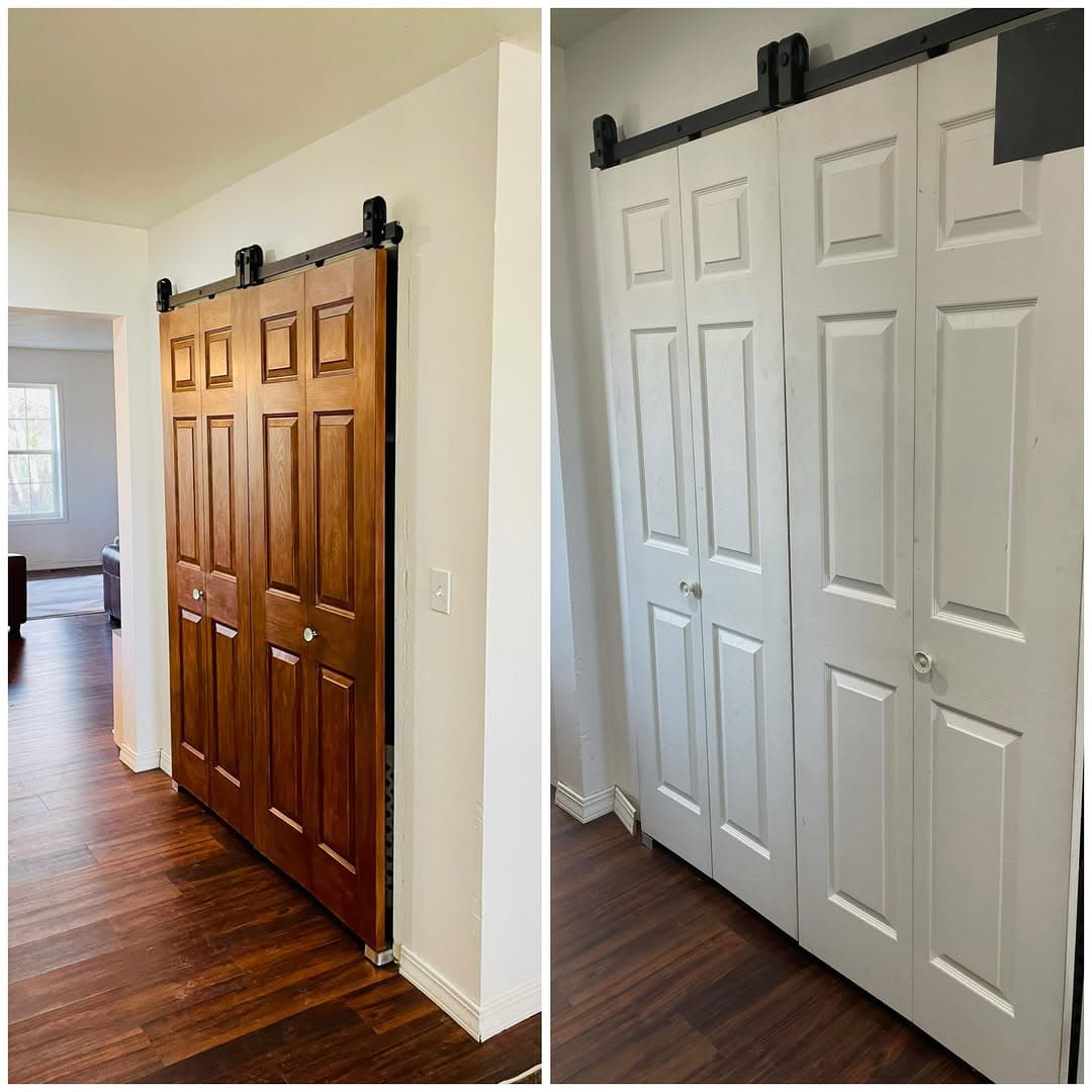 Faux wood finish on a builder-grade door